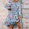 YYFS Women's Fashion Summer Spring Floral Print Long Sleeve O-Neck Casual Dresses