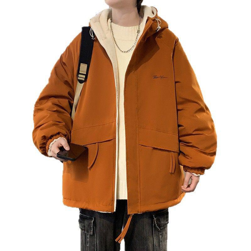 Мужская куртка с капюшоном из овечьей шерсти: Двусторонний, с бархатной подкладкой, Повседневный свободный крой для осени/зимы
