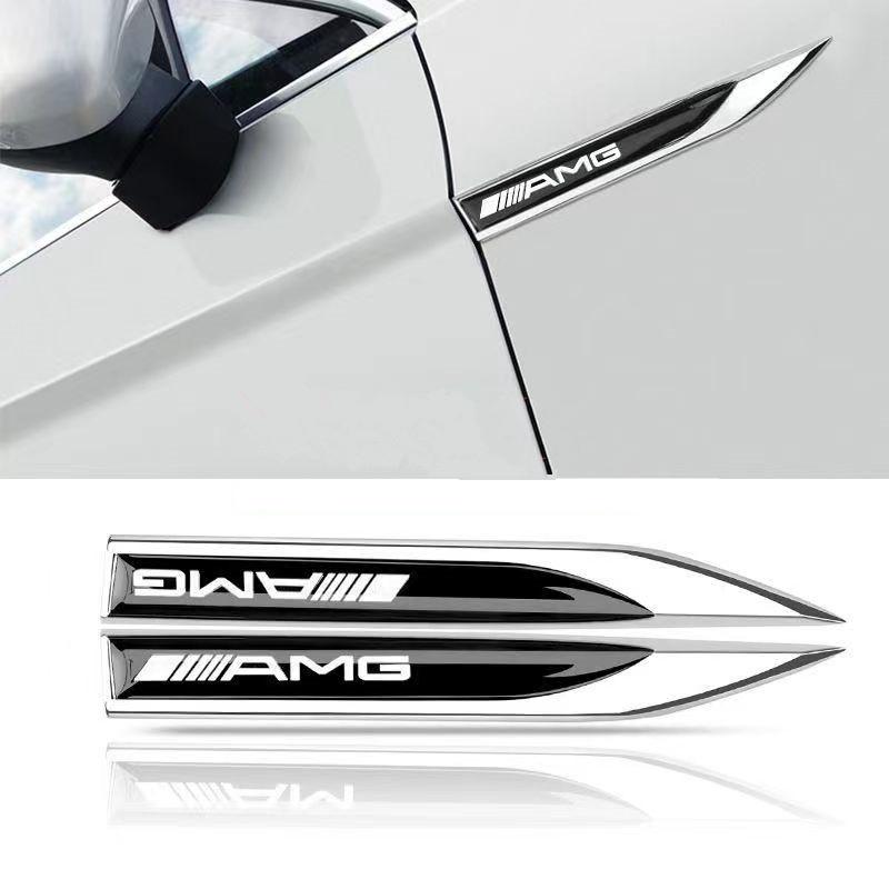 Benz amg 2pcs 3D Metal Car Fender Side Wing Emblem Badge Sticker For Mercedes Benz C180 C200 C260 C300 W108 W124 W126 W140 YZB-BENZ