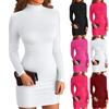 Women's Fashion Wrap Arm Tight Long Sleeve Slim Solid Color High Neck Dresses