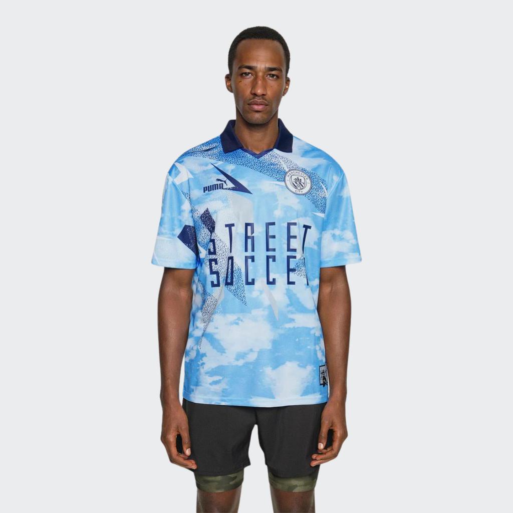 Puma Футбольная майка Manchester City со сплошным принтом и V-образным вырезом и короткими рукавами, спортивные майки унисекс, синяя 758801-01