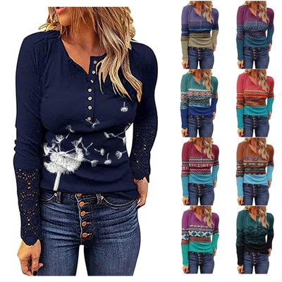 Женская повседневная удобная свободная футболка с кружевным принтом и круглым вырезом