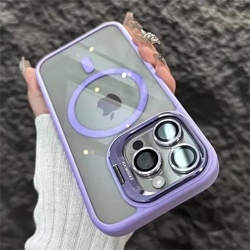 Fashion Ring Stand Case For Magsafe For iPhone 15 14 13 12 11 16 Pro Max Plus Magnetic Wireless Charge Case With Lens Protector