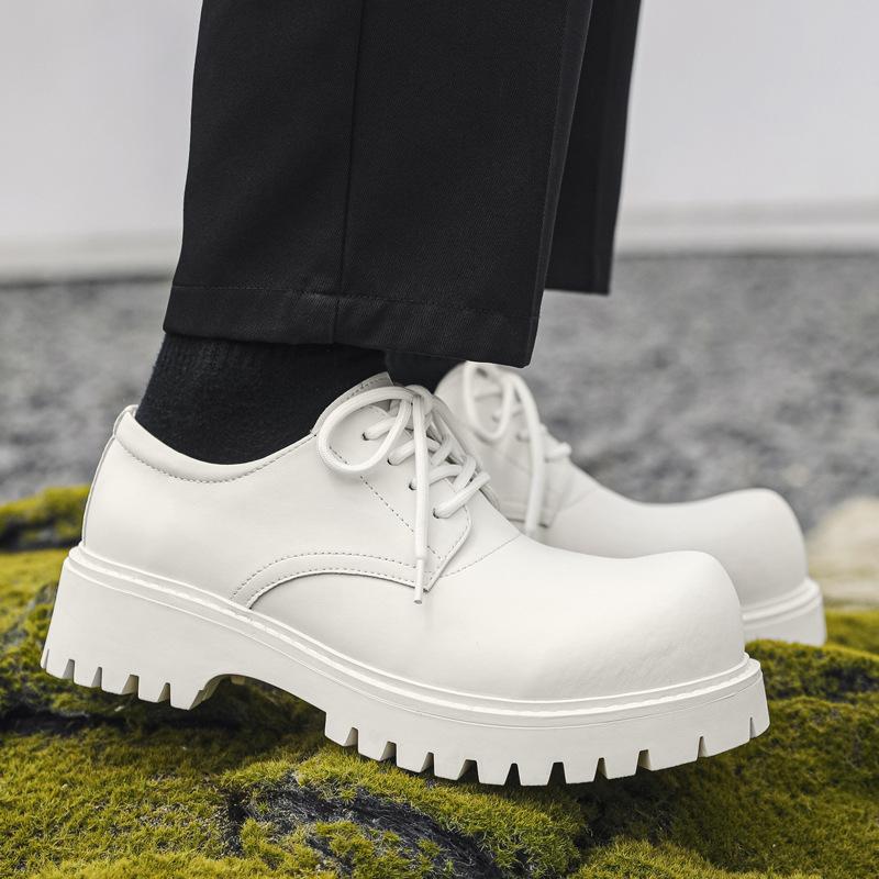 Thick Sole Casual Genuine Leather Dress Shoes Men Platform Heighten Japan Harajuku Korean Streetwear Fashion Shoes White