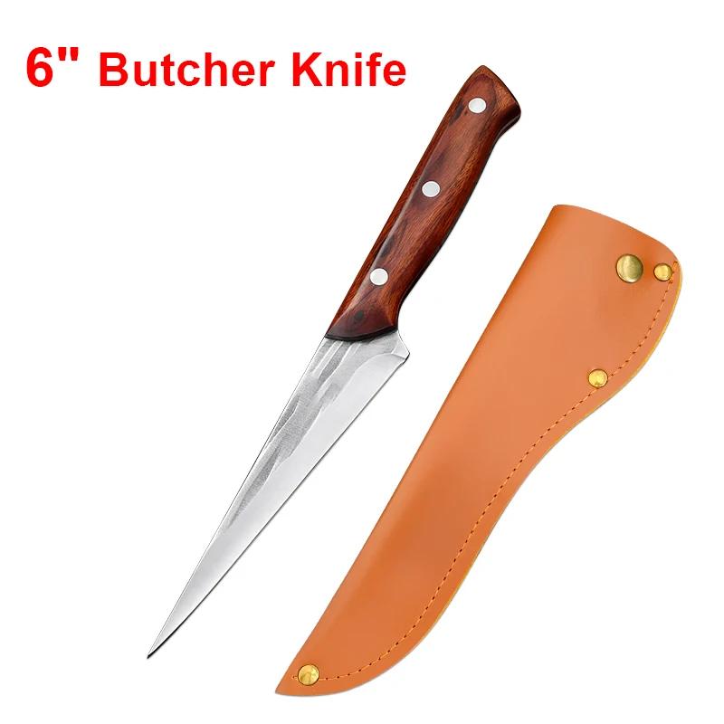 Hand Forged Blade Boning Knife Fruit Fish Meat Knife Cleaver Fishing Filleting Knife Wood Handel Kitchen Knives Stainless Steel