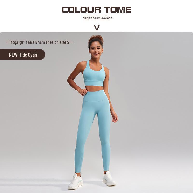 Европейский американский костюм для йоги с перекрестными спинами: Спортивный бюстгальтер для похудения и фитнес-брюки с карманами No-Line