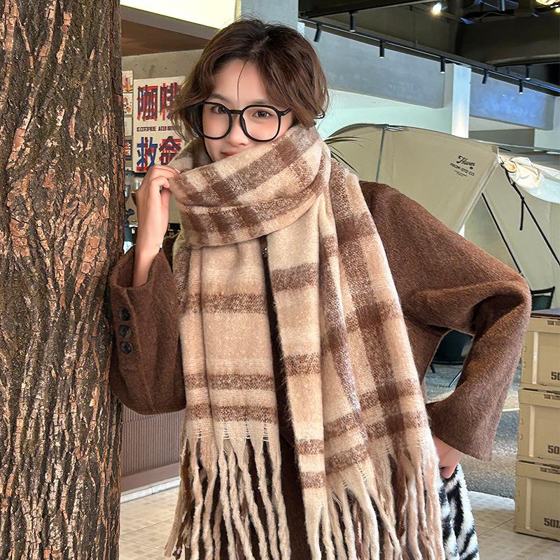 11 new autumn and winter warm scarf female mohair lengthened and thickened scarf atmosphere high-end shawl wholesale