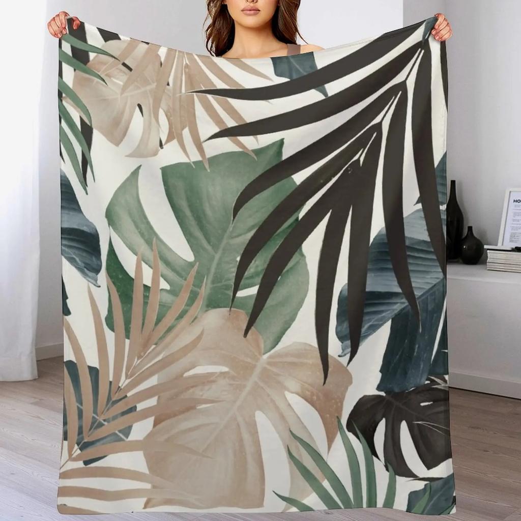 Tropical Jungle Leaves Pattern 13 Fall Colors tropical decor art Throw Blanket Stylish Couch Blanket for Home Living Room
