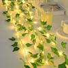Plastic Leaf Garland String Lights Battery Powered Golden Leaves Artificial Vine Fairy Lights Warm Light Green Leaf