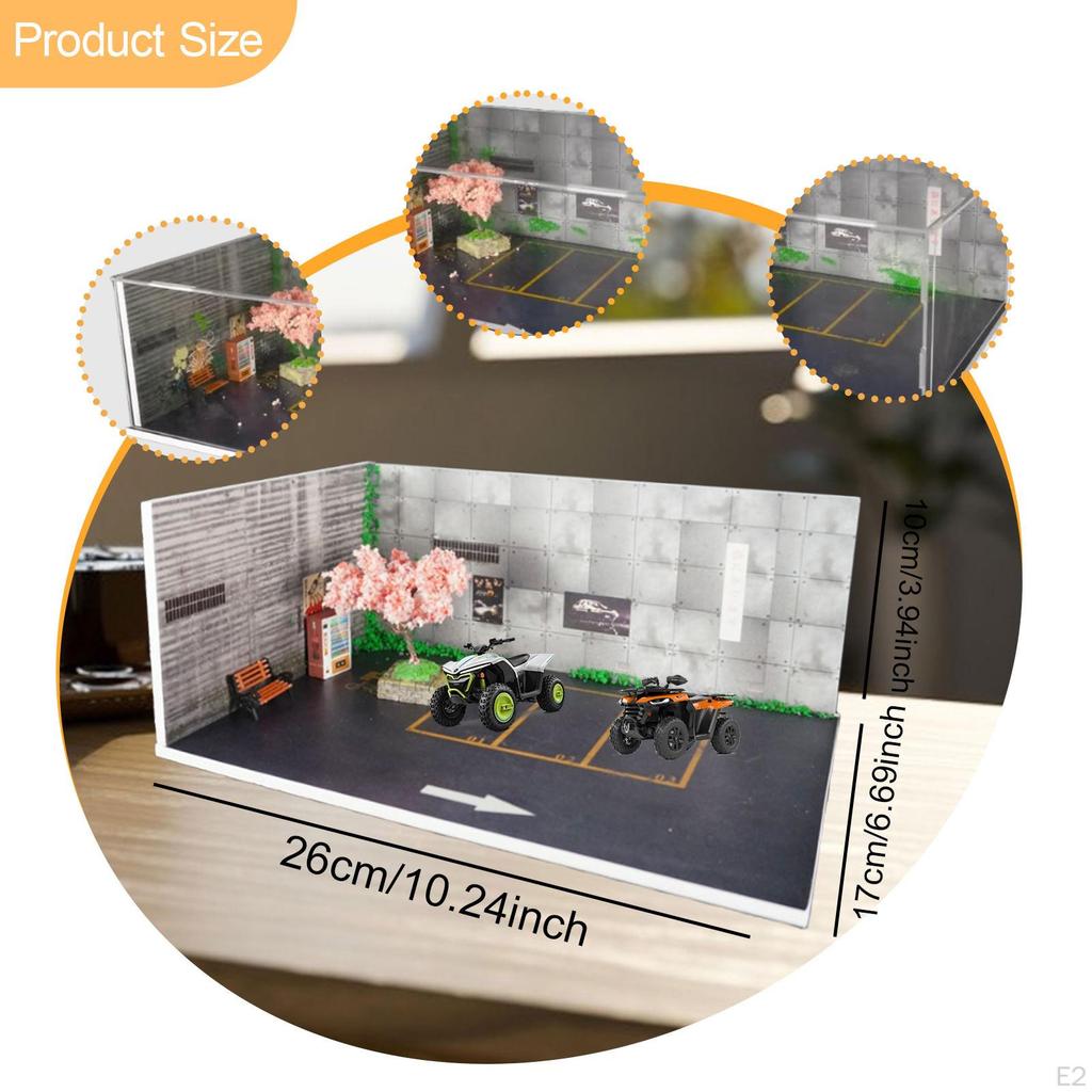 1/64 Сцена на парковке, литая под давлением автомобильная витрина из ПВХ высокой плотности, мини-модель автомобиля, гараж для