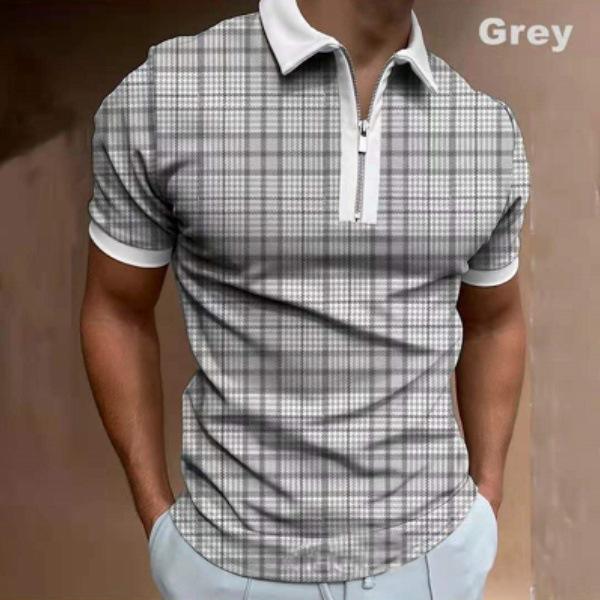 Trendy Geometric Print Short Sleeve Half-Zip Polo Shirt