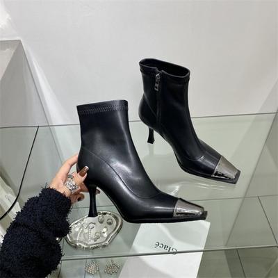 Модные туфли на высоком каблуке женские ботинки челси с квадратным носком, сексуальные туфли до щиколотки, дизайнерская женская обувь 2024 года, новый стиль, модные женские туфли для ходьбы