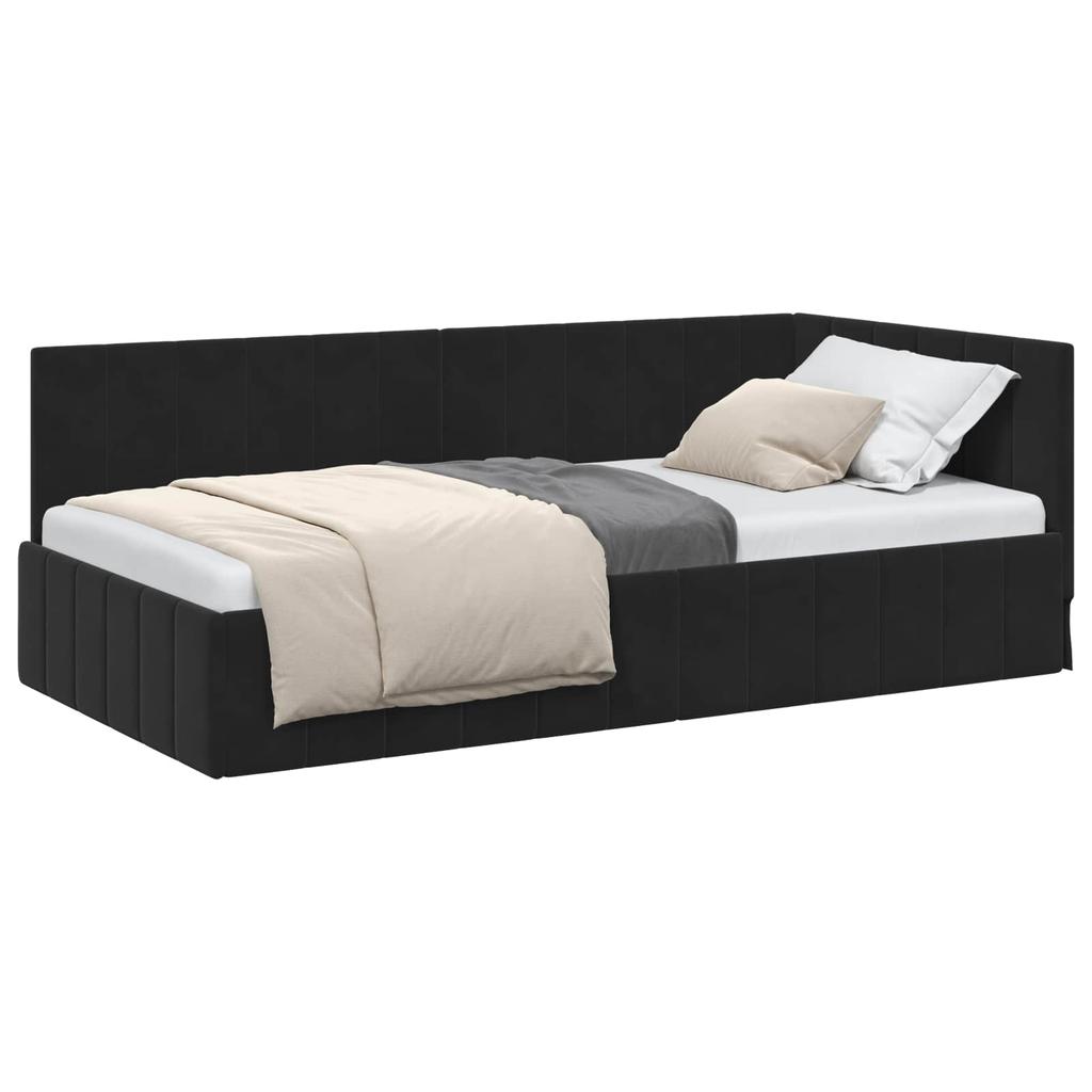 L shaped bed frame with headboard black 100 cm x 200 cm velvet