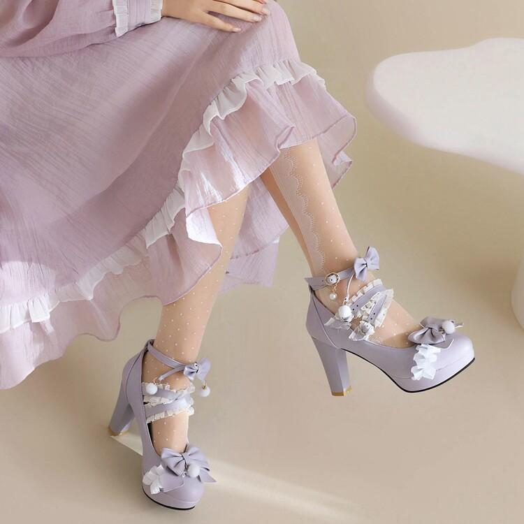 Женские туфли-лодочки из искусственной кожи, на платформе, на толстом высоком каблуке, с круглым носком, Мэри Джейн, с бантом и пряжкой, для вечеринки, свадьбы, милая весна-осень