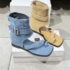 Summer New Retro Square Head Cover Toe Wedge Heel High-top Boots Summer Women's Roman Sandals Outside Casual Wear