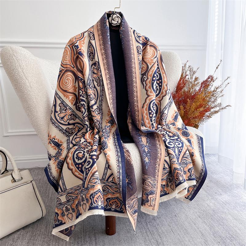 Warm Winter Scarf for Women Luxury Pashmina Shawls Thick Cashmere Poncho Cape Chunky Stoles Lady Elegant Bufanda Long Blanket