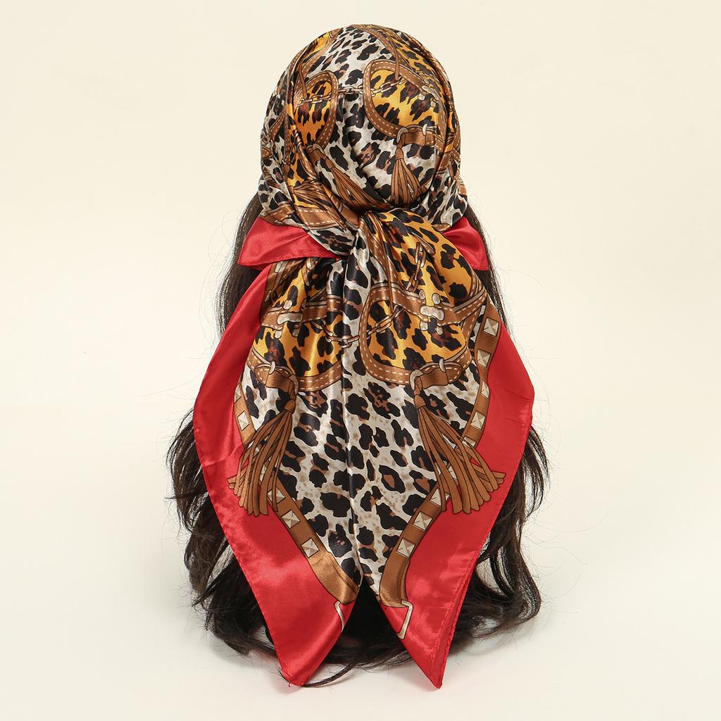 90x90cm Leopard Print Square Scarf Women's Hijab Head Wrap Scarf Shawl Neck Kerchief Head Bands Foulard Female Scarfs
