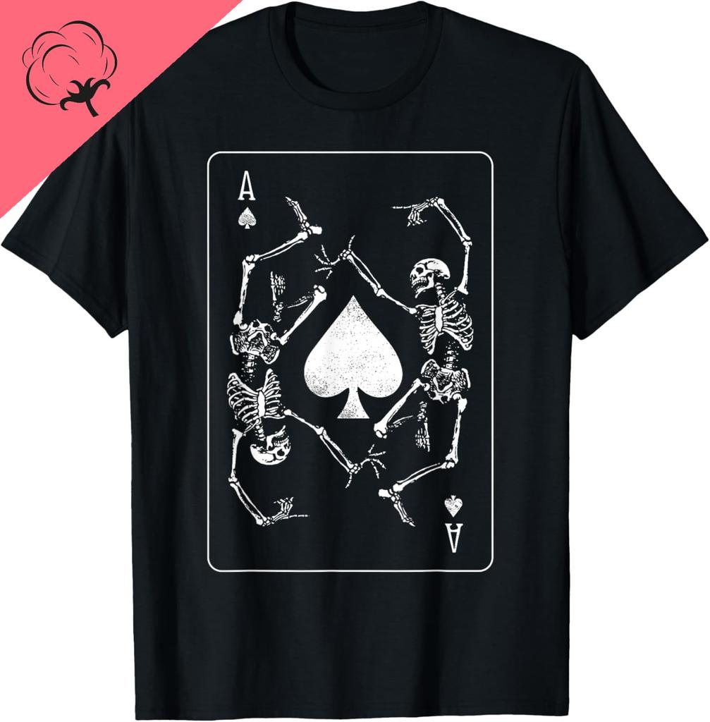 New Fashion Summer Goth Punk Ace Of Spades Card Gambler Skeleton Tshirt Cotton Vintage Unisex Women Streetwear Clothes