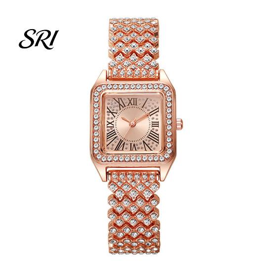 Durable Ladies Watch Women's Square Crystal High Accuracy Quartz Movement Rhinestone Paved Dial Scratch-Resistant Shiny Bezel Mineral Glass Alloy Case