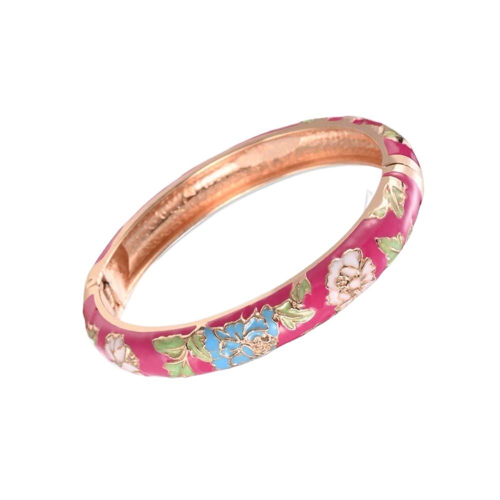 Traditional Filigree Enamel Bangle Hanfu Accessories Hollow Out Peony Bracelet Festival Gifts