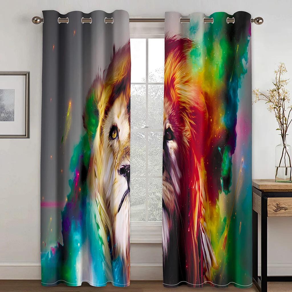 Абстрактное искусство, животные, богемный, психоделический, лев, волк, светофильтрующие шторы, оконные шторы для гостиной, спальни, 2 шт., декор