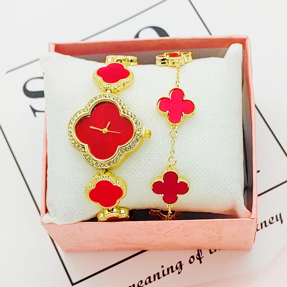 2шт модные женские часы Petal Clover браслет набор кварцевые часы, включая коробку