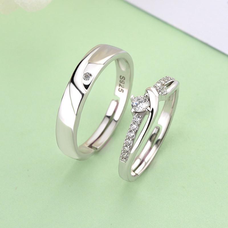 Tonglin S925 Sterling Silver Adjustable Couple Rings - Personalized Wedding Bands for Men & Women.