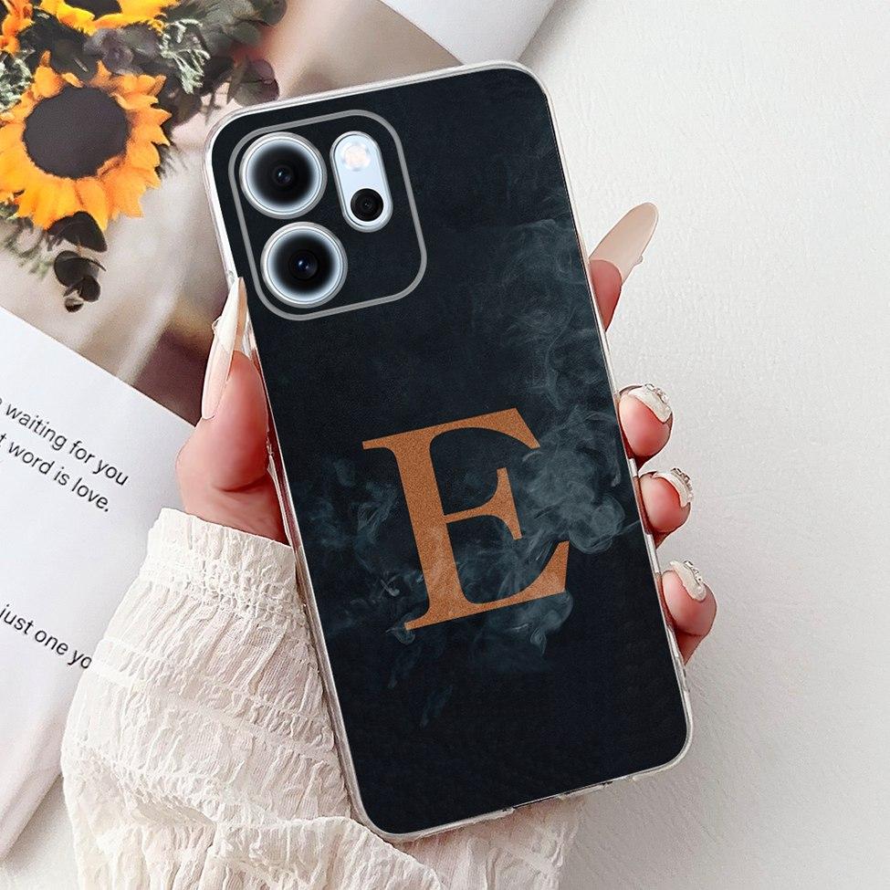 For Oppo Reno 14F CPH2743 Case For Oppo Reno14 F Cover Transparent Luxury A-Z Letters Fashion Flowers Crown Soft Bumper Casing