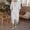 Мужской летний льняной костюм Tang: Легкий комплект из двух предметов Hanfu Zen с короткими рукавами