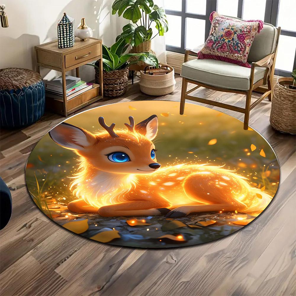 "Glowing Deer in Autumn Setting" Print round rug, living room, bedroom, playroom carpet, non slip floor mat, gift