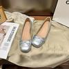 Fashion 2025 New Gold Silver Elegant Bowknot Round Toe Women's Flat Comfort Slip-On Ladies Ballerina Single Mules Shoes Zapatos Mujer