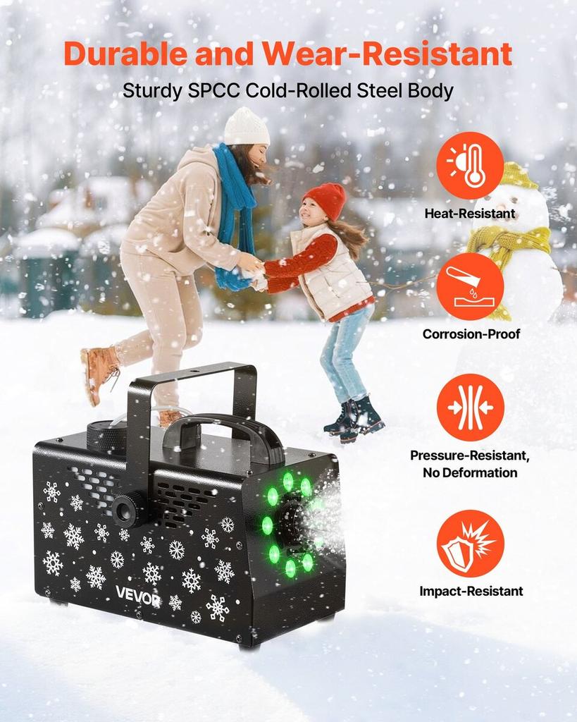 Snow Machine, Powerful 900W, Handheld/Hanging Snow Maker with Ambient Light, Wireless Remote Control Snowflake Maker with 1L Fluid Tank, Outdoor