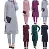 Women Muslim Abaya Clothes Set Long Sleeve Blouse Pants Islamic Kaftan Outfits Suit