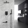 Bathroom Shower Set Black/Brushed Gold Square Rainfall Shower Faucet Wall or Ceiling Wall Mounted Shower Mixer 12" Shower Head