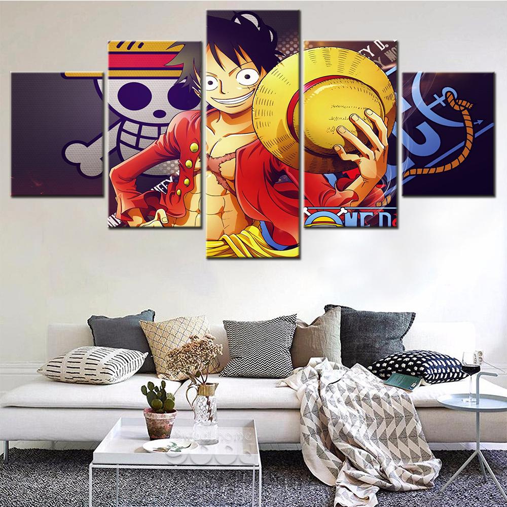 Картина на холсте, 5 шт., японское аниме, рисунок пирата, мальчика, современные настенные украшения, художественные фотографии, модульные постеры, декор для гостиной, без рамки