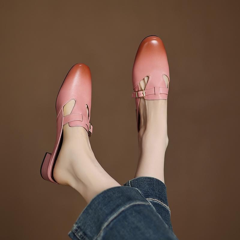 Новые модные женские летние тапочки Mueller из натуральной коровьей кожи с цветными блоками, круглым носком, средним каблуком, пряжкой большого размера и обивкой из натуральной кожи.