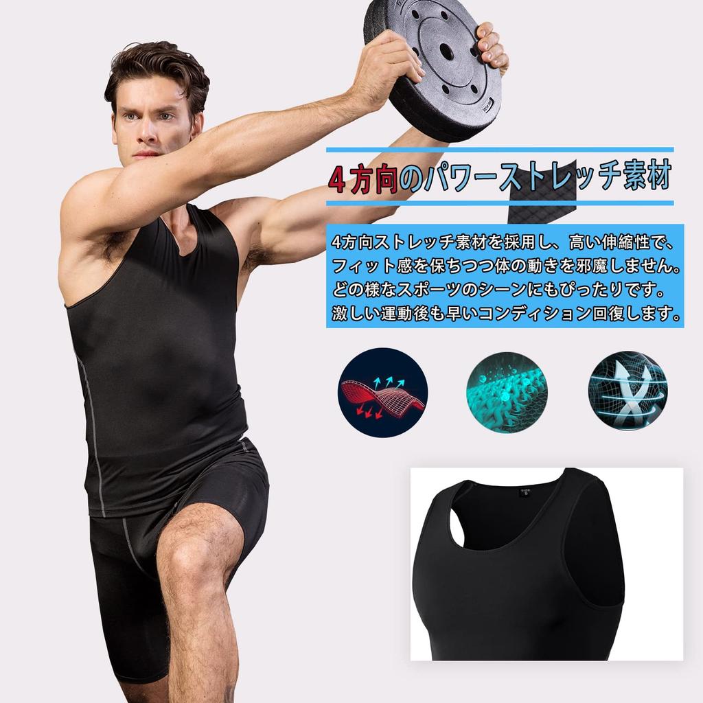 Майка без рукавов Спортивное нижнее белье Компрессионная одежда Тренировочная компрессионная футболка Футболка [Nesseo] Мужская 10012-blk-XL