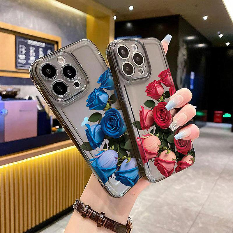 Минималистичный чехол с розой для iPhone 16 15 14 13 12 11 Pro Max XS X XR 8 7 Plus 16e SE 2020 Цветочный противоударный прозрачный силиконовый чехол