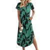 Women's Casual Comfortable V Neck Loose Hem Split Vacation Short Sleeve Floral Long Dresses