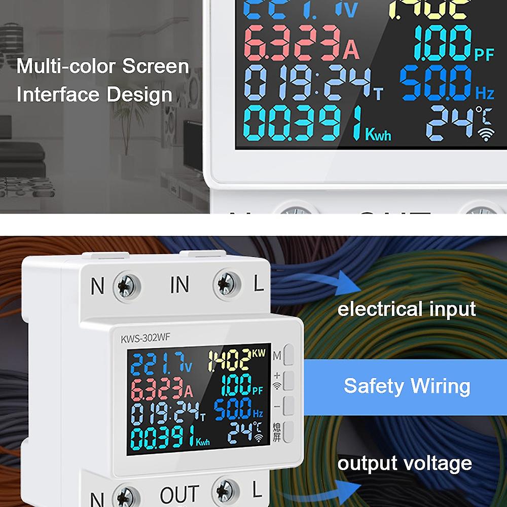 Tuya WiFi 8-в-1 Измеритель мощности Цветной экран 2P Многофункциональный счетчик энергии переменного тока Удаленное управление с мобильного телефона APP C