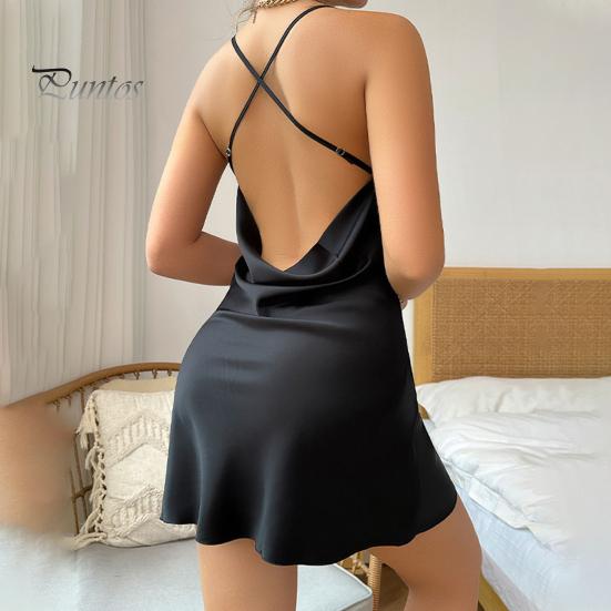 Летняя женская ночная рубашка с низким вырезом из атласа, шелковистости, без рукавов, тонкая дышащая, облегающая, однотонная, с перекрестной спинкой, с открытой спиной, регулируемая домашняя одежда на тонких бретелях