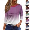 Women's Fashion Casual Loose 3/4 Sleeve Striped Printed Round Neck Top