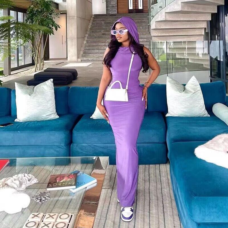 Платье-футляр в европейском и американском стиле с капюшоном и длинными рукавами