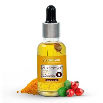 Масло для лица Nat Habit Turmeric Rosehip Mukhalaya для загара, борьбы с пигментацией и несовершенствами кожи, содержит смесь 13 масел холодного отжима