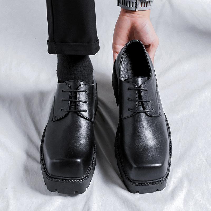 Новые британские ретро-туфли с квадратной головкой из кожи на осень и зиму, мужские туфли-дерби с толстой подошвой и увеличенным каблуком 93560-R