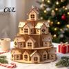 Рождественский календарь обратного отсчета, деревянный адвент-календарь, подставка-дисплей в виде 24 домиков с формой елки, праздничный настольный стеллаж