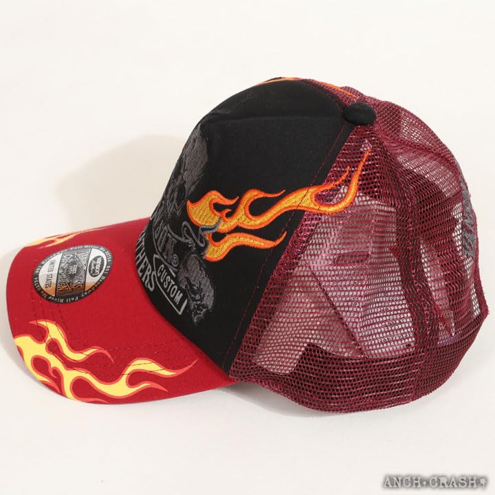 VANSON NVCP-2401 Flare Skull Twill Mesh Cap, Wine
