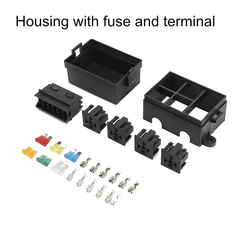 4 5-pin 12V 24V 40A Car Fuse Box Empty Box with 4 relay Slots and 6 Fuse Slots Electrical Control Box Relays 5