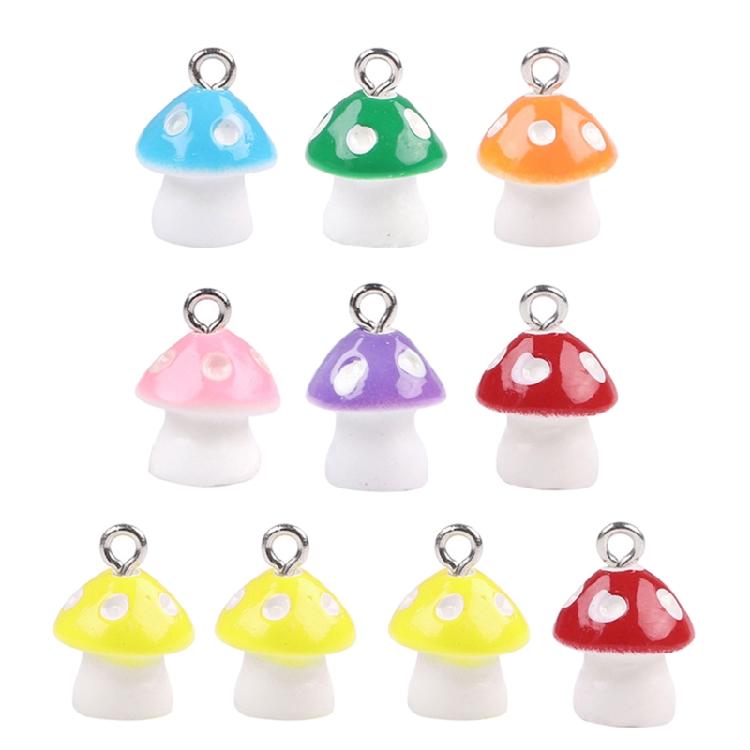 Colorful Mushroom Resin Pendants Earrings Beaded Ornaments Bracelet Pendant Jewelry Making Accessories for Craft Lover