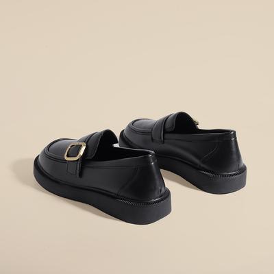 Мокасины на толстой подошве. Женские весенне-летние туфли в стиле ретро во французском стиле Мэри Джейн. Нишевые маленькие кожаные туфли в британском стиле черного цвета.